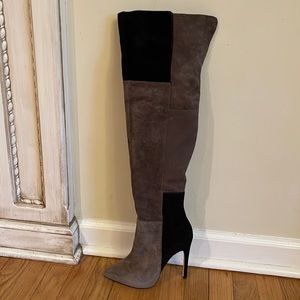 Beautiful over knee boot, multi suede black and Khaki color, high heels, size 7